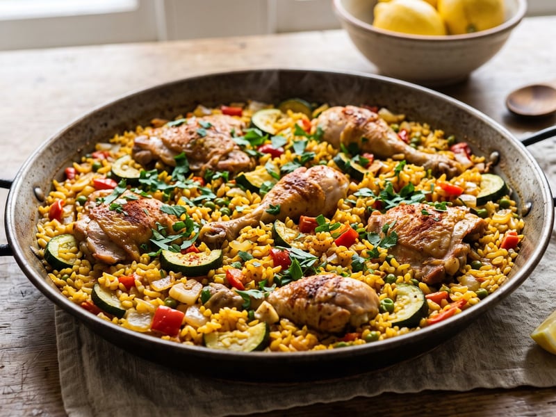 Spanish Chicken and Zucchini Rice Pan | Arroz con Pollo y Calabacín