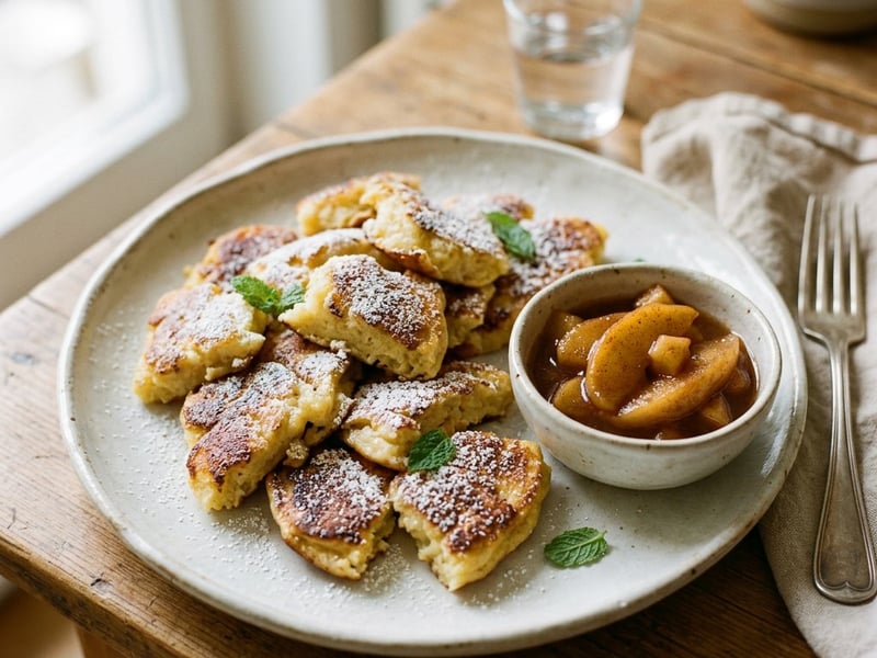 South German Semolina Schmarrn with Warm Cinnamon Apple Compote