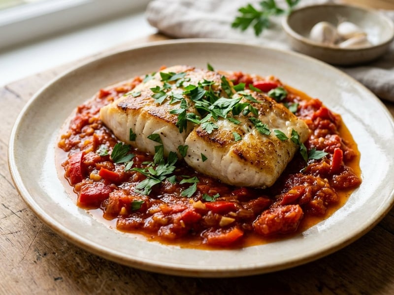 Halibut al Ajoarriero | Tender Fish in Bell Pepper Sauce