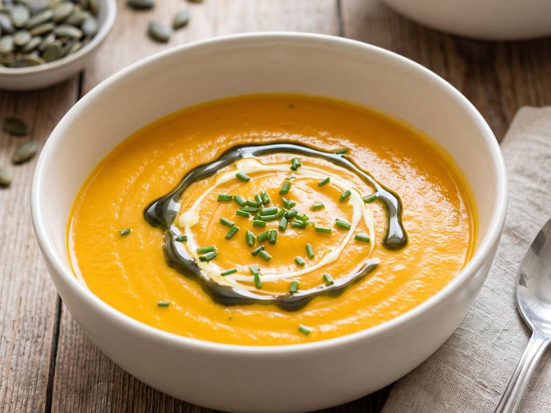 Pumpkin cream soup with Styrian pumpkin seed oil