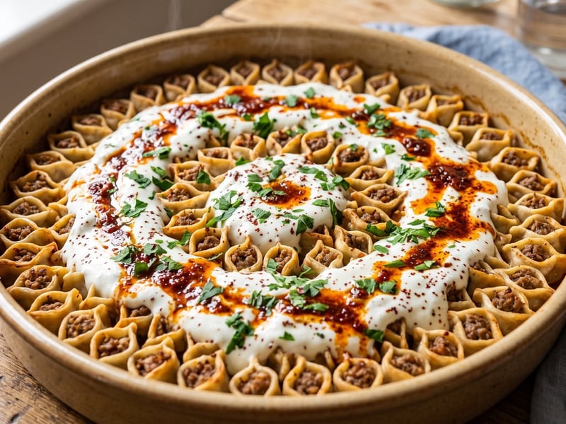 Tepsi Mantısı | Türkische Knusper-Manti vom Blech