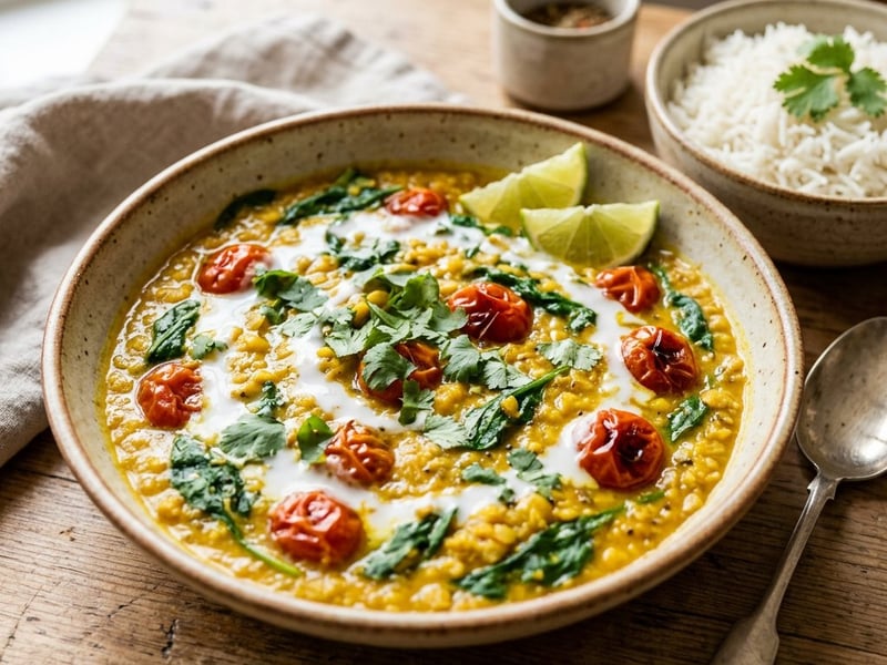 Creamy Lotao Coconut Lentil Dal with Baby Spinach