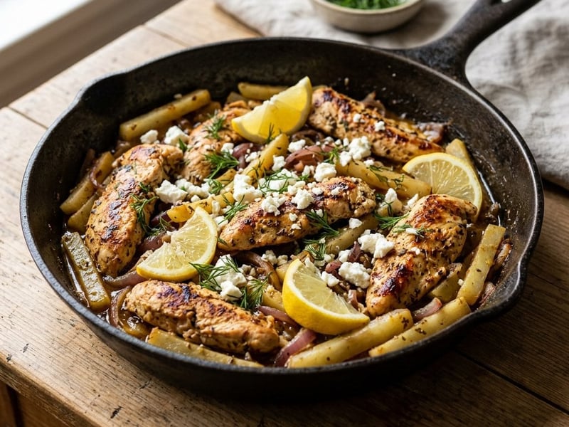 Greek Chicken and Kohlrabi Skillet with Feta | In 25 Minutes