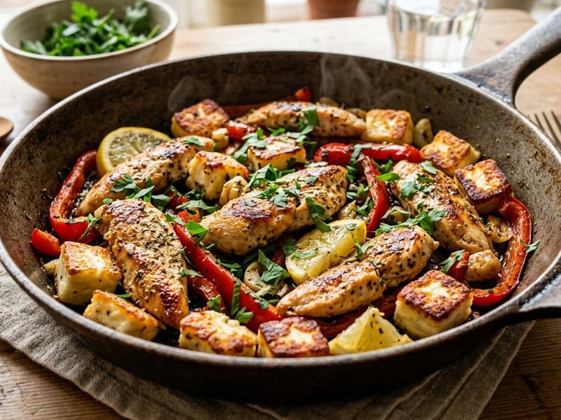 Greek Chicken and Halloumi Skillet | In 20 Minutes