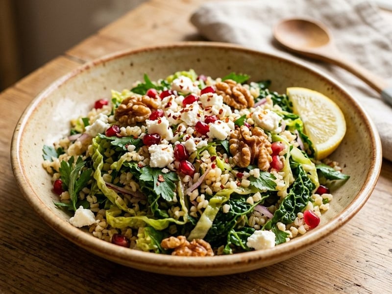 Turkish Savoy Cabbage Bulgur Salad with Walnuts & Feta