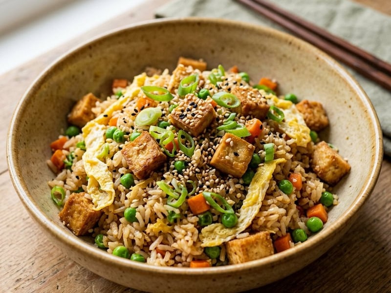 Gebratener Eierreis mit Tofu | Schneller Wok in 15 Min.