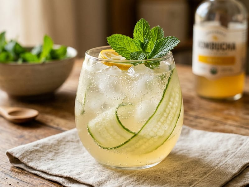 Erfrischender Yuzu-Kombucha-Mocktail mit Gurke & Minze