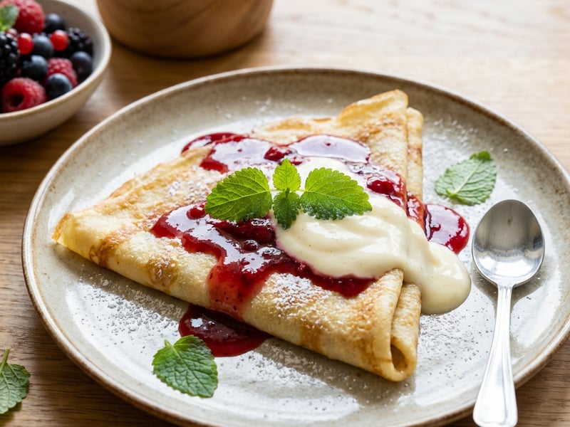 Crêpes with Berry and Vanilla Sauce