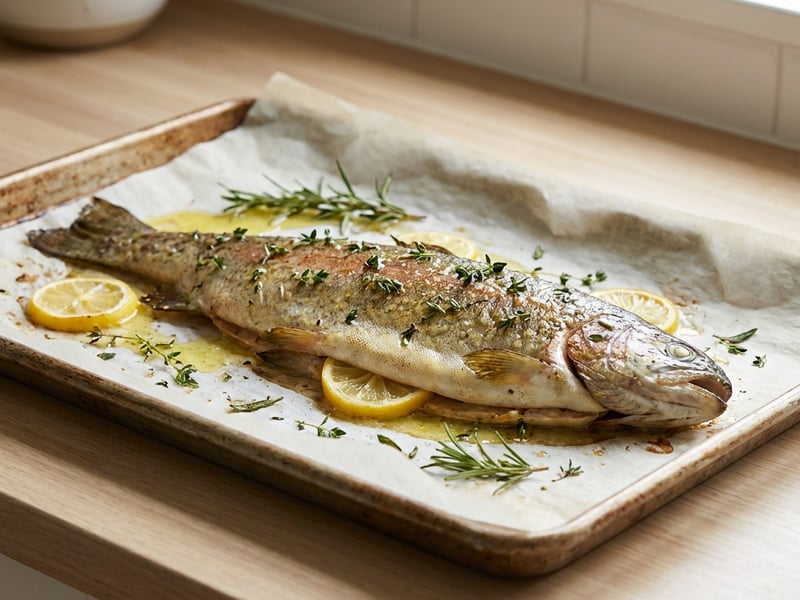 Trout baked in butter with herbs