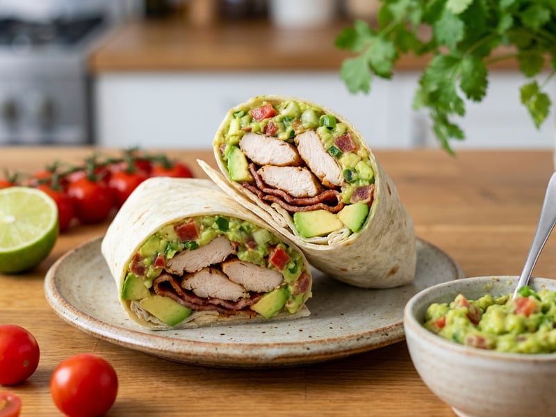 Chicken Burrito with Guacamole and Bacon