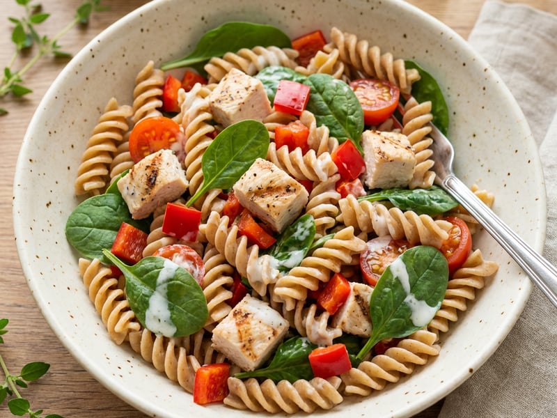 Pasta Salad with Chicken and Spinach