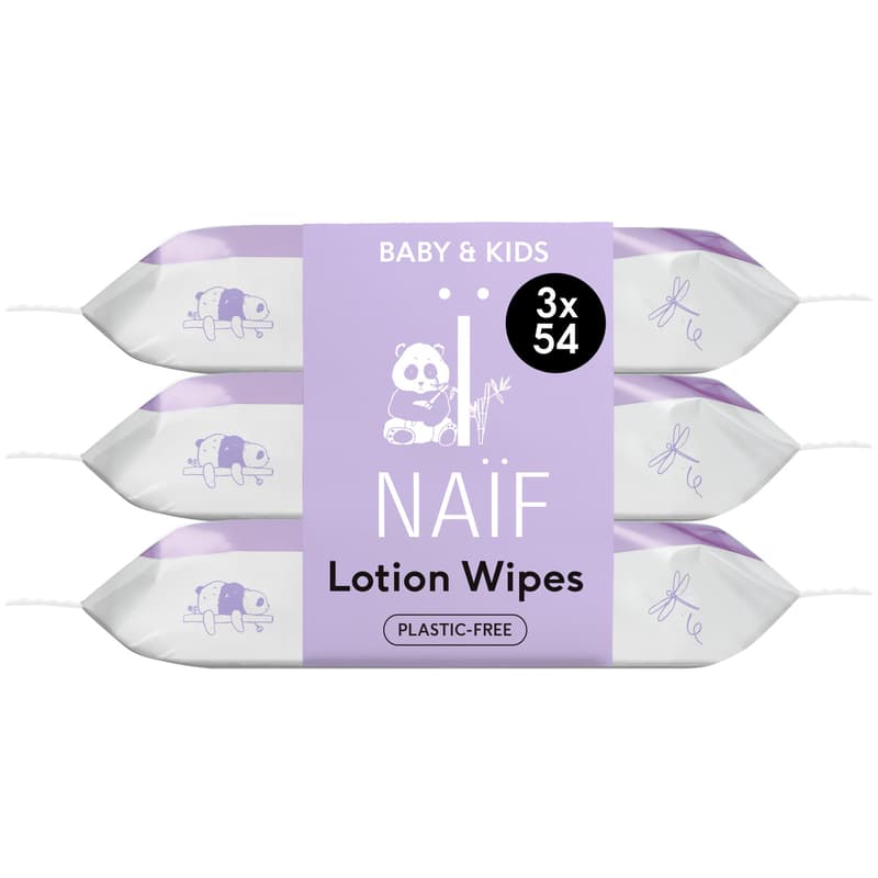 Naïf Care Plastic-free wet wipes with lotion for baby & child, pack of 3