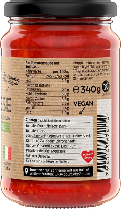 PPURA BIO Sugo vegan Bolognese - with soy