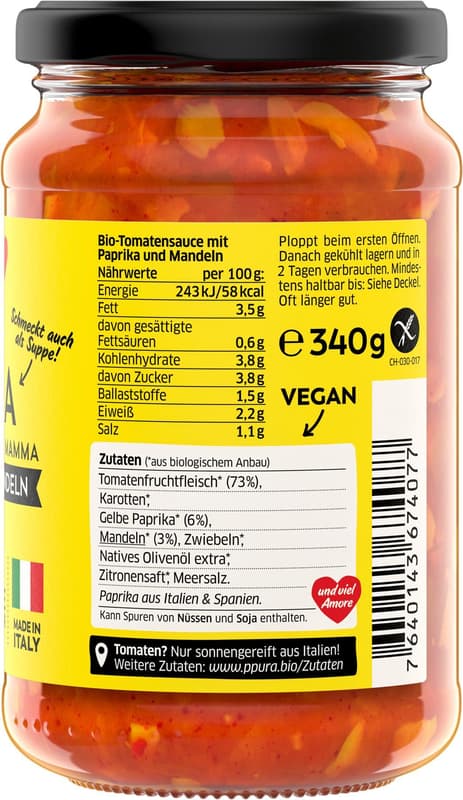 PPURA BIO Sugo paprika - with yellow bell pepper and almonds