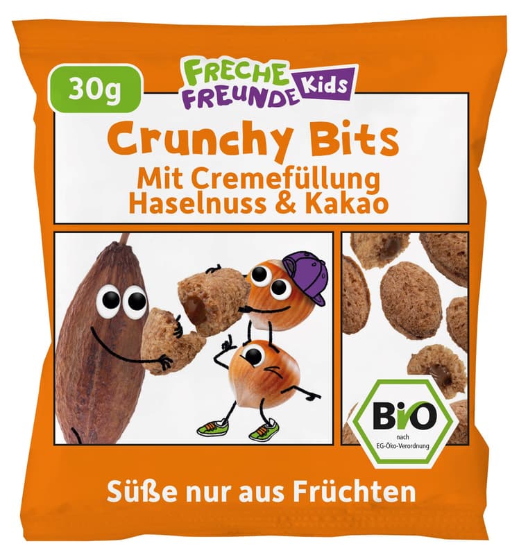 Freche Freunde Kids Organic Crunchy Bits with Cream Filling Hazelnut & Cocoa 30g