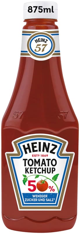 Heinz Tomato Ketchup 50% less sugar and salt Squeeze dosing bottle