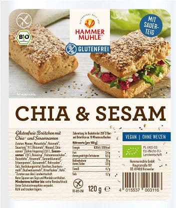 Hammermühle Bio Chia & Sesam Brötchen glutenfrei