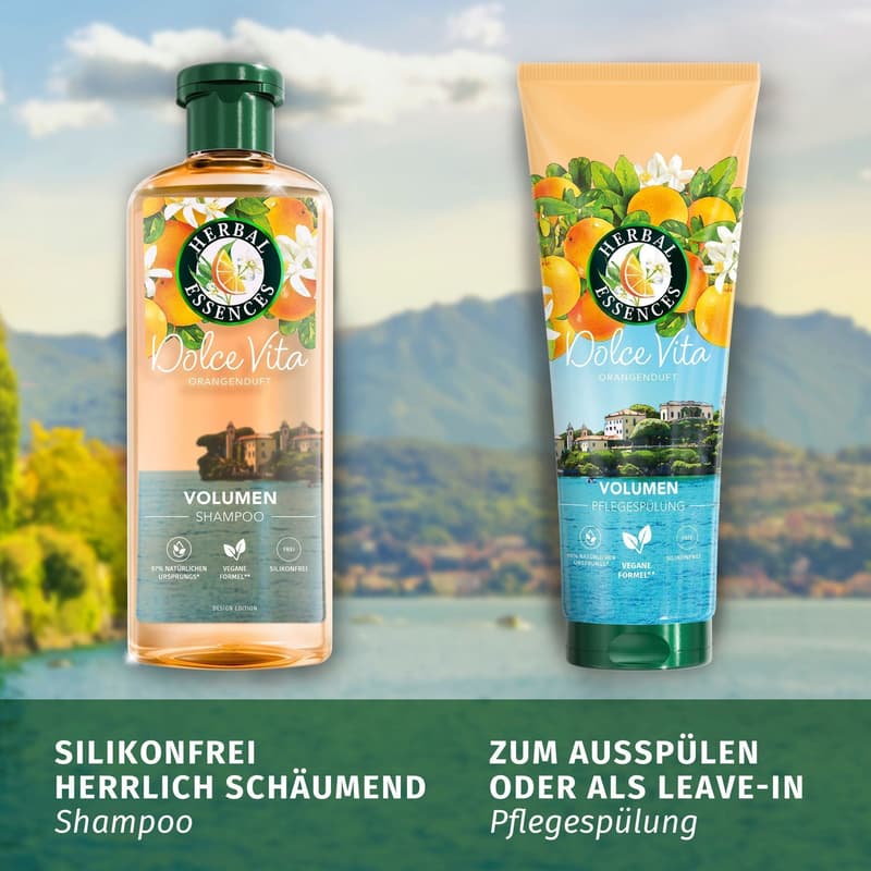 Herbal Essences Volume Shampoo with orange fragrance, for fine hair