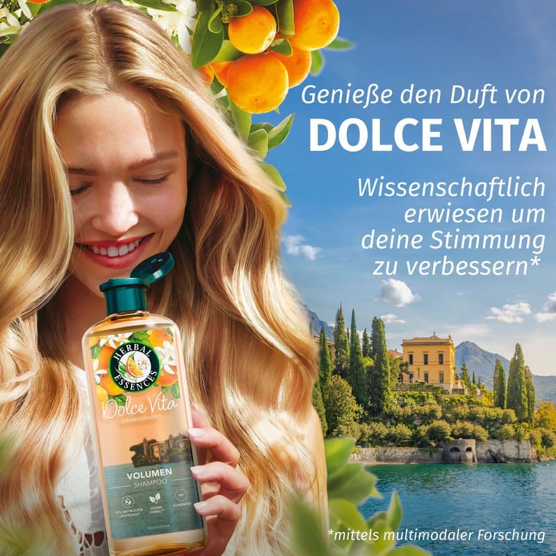 Herbal Essences Volume Shampoo with orange fragrance, for fine hair