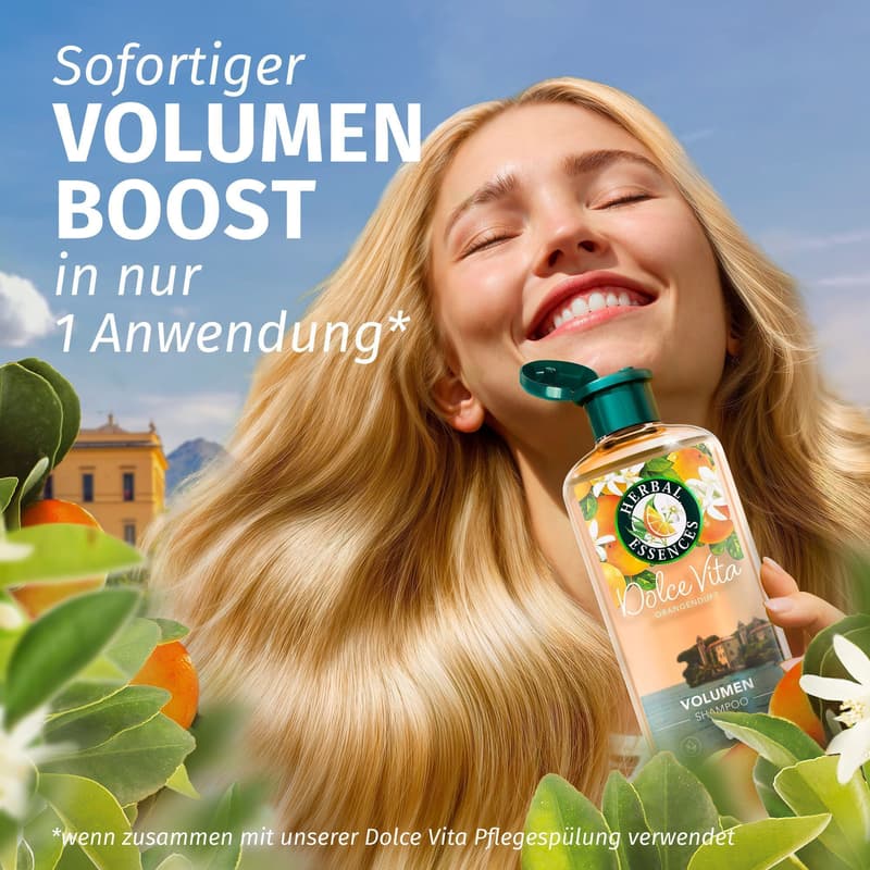 Herbal Essences Volume Shampoo with orange fragrance, for fine hair