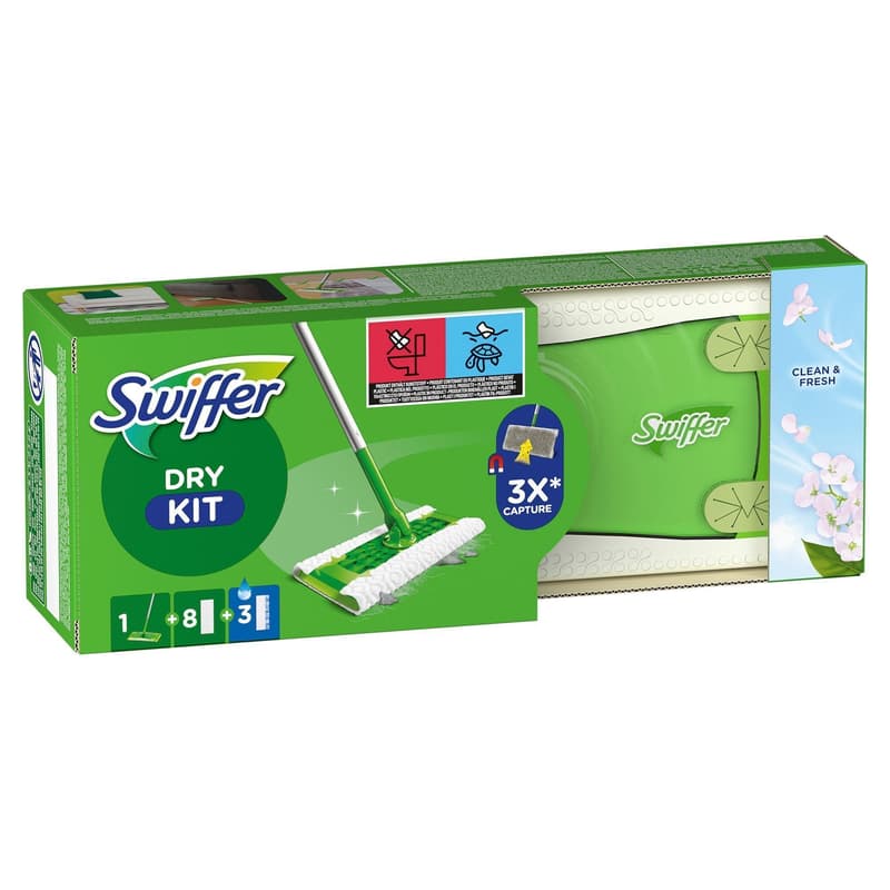 Swiffer Bodenwischer Starter-Set Mit 1 Bodenwischer Sowie 8 Trockenen Und 3 Feuchten Bodentüchern