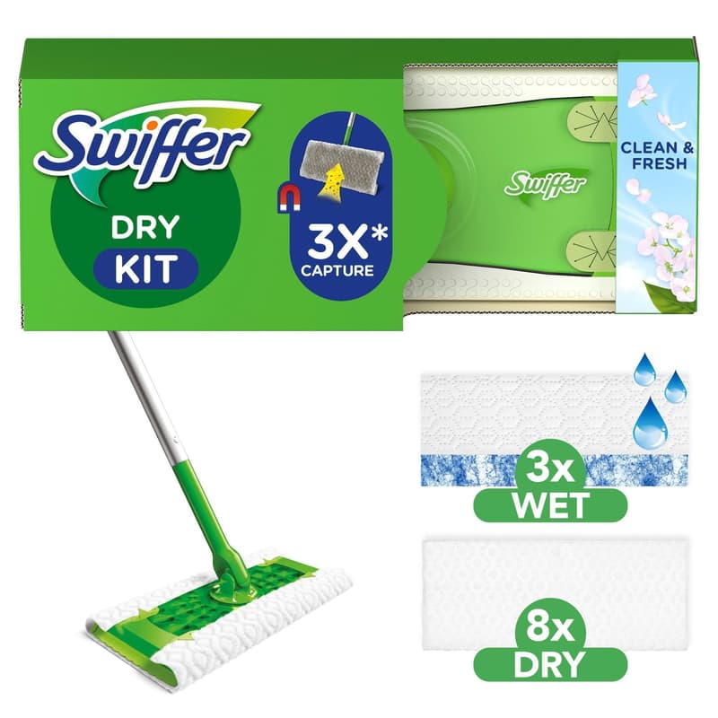 Swiffer Bodenwischer Starter-Set Mit 1 Bodenwischer Sowie 8 Trockenen Und 3 Feuchten Bodentüchern