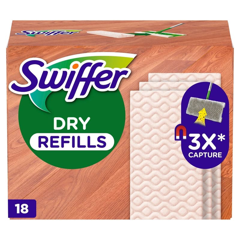 Swiffer Bodenwischer Trockene Bodentücher Nachfüller  18-er Pack, Fängt Und Schließt Staub Ein