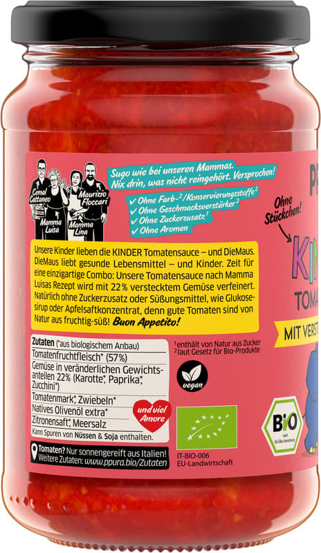 PPURA BIO Sugo KINDER-tomato sauce with hidden vegetables