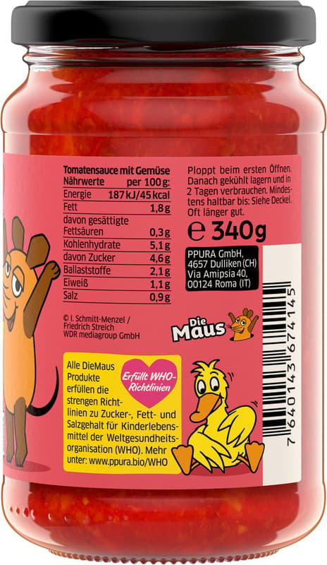PPURA BIO Sugo KINDER-tomato sauce with hidden vegetables