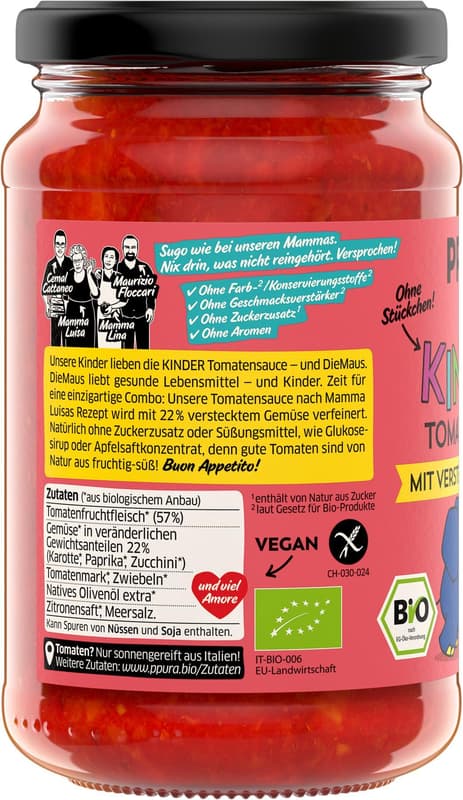 PPURA BIO Sugo KINDER-Tomatensauce mit verstecktem Gemüse
