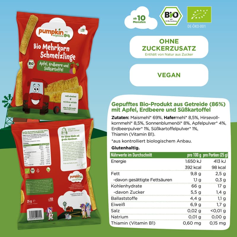 Pumpkin Organics Organic Multigrain Melts Apple, Strawberry and Sweet Potato