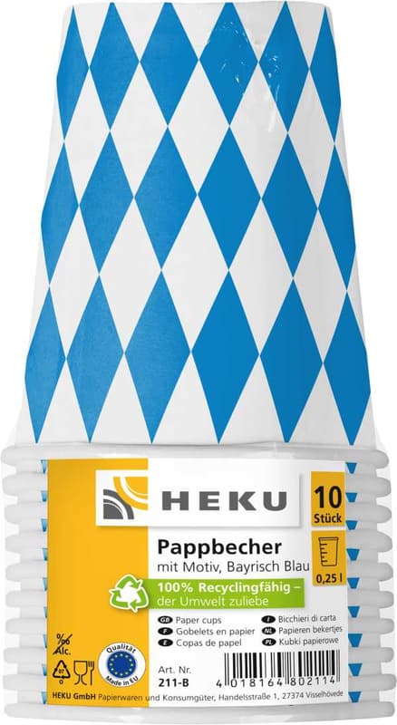 Paper cup Bavarian blue 250ml 10 pieces
