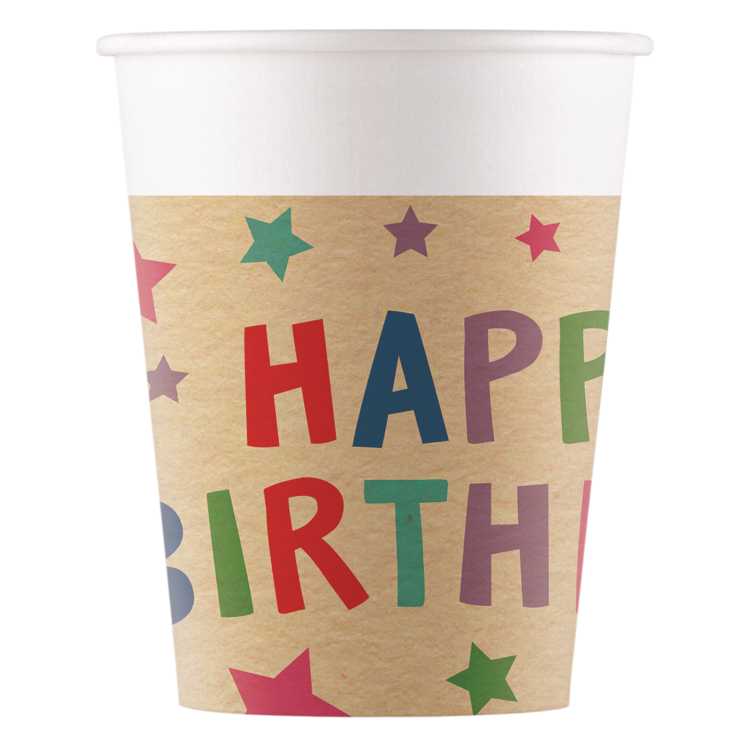 Paper cup Happy B-Day 200ml 8 pieces