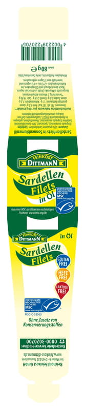 Feinkost Dittmann MSC Anchovy Fillets in Sunflower Oil 80g Jar
