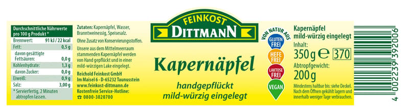 Feinkost Dittmann Caper Berries 350g Jar