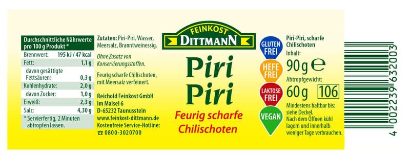 Feinkost Dittmann Piri Piri Chillischoten
