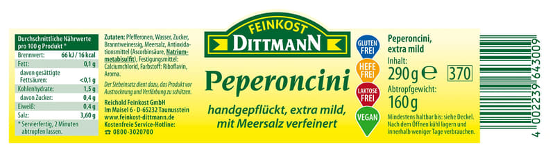 Feinkost Dittmann Extra Mild Peperoncini 290/160g