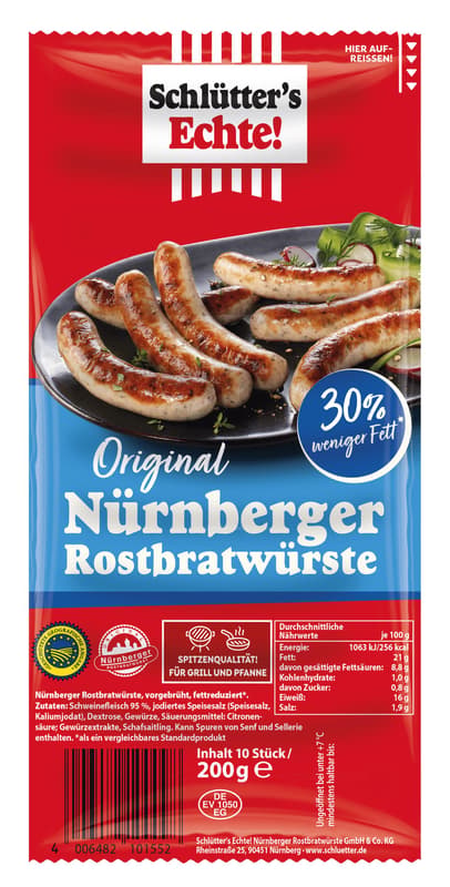 Schlütter's Echte Original Nürnberger Rostbratwürste fettreduziert