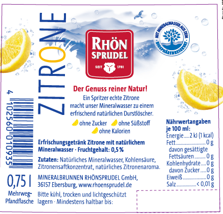 RhönSprudel Mineralwasser PLUS Zitrone Glas 12x0,75l (MEHRWEG)
