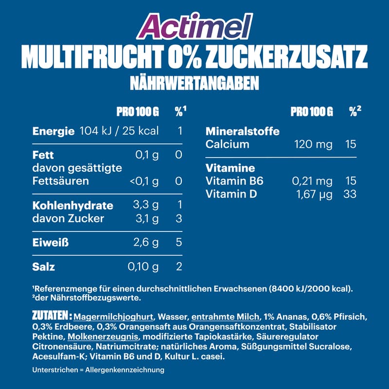 Actimel 0% Multifrucht 8x100g | 0,1% Fett