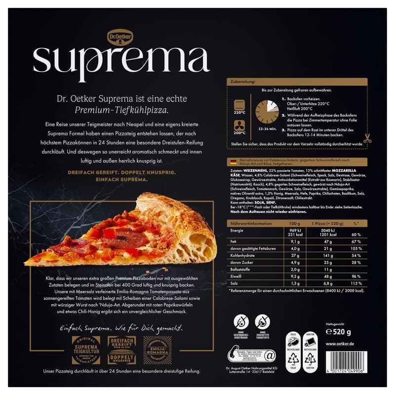 Dr. Oetker Suprema Calabrese & Nduja tipo Pizza