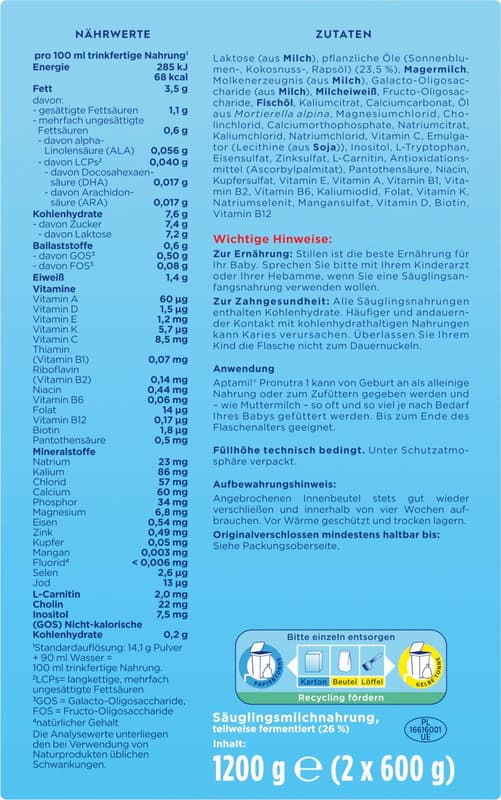 Aptamil Pronutra 1 Anfangsmilch Vorratspack