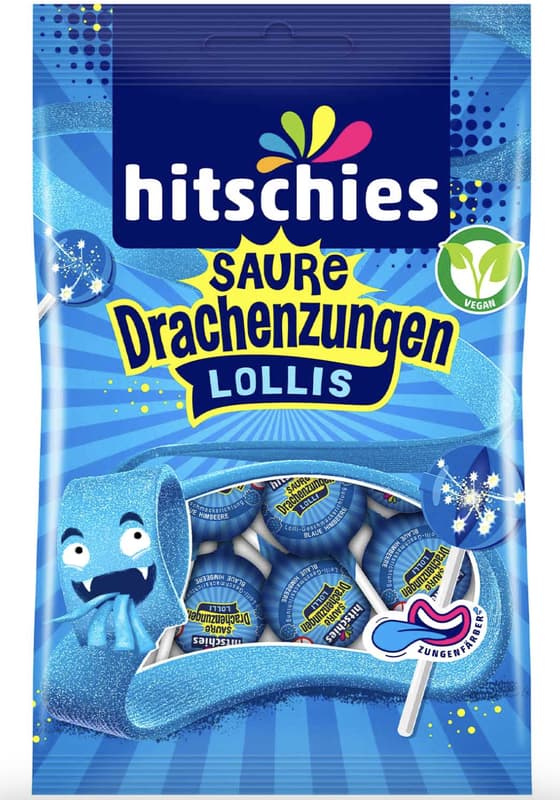 Hitschies Saure Drachenzungen Lollis blau