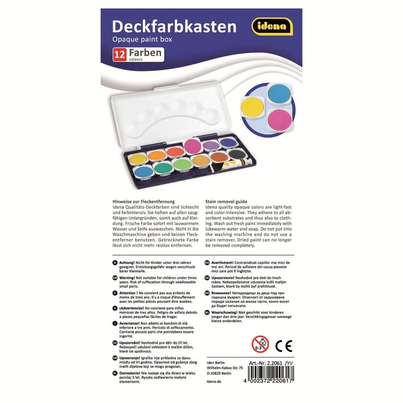 Idena watercolor paint set with 12 colors and 1 tube of opaque white