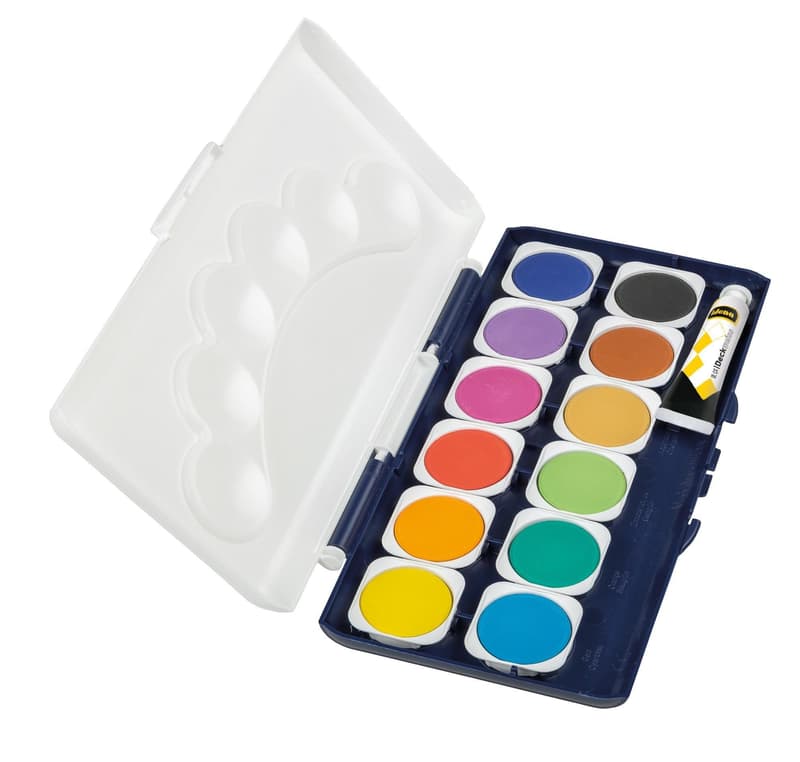 Idena watercolor paint set with 12 colors and 1 tube of opaque white