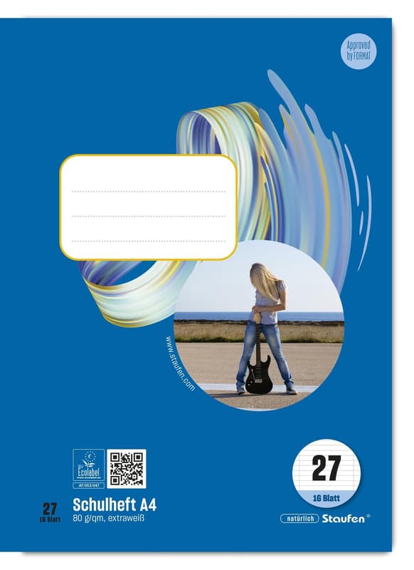 Staufen School Notebook Style Lined 27 with Double Margin 16 Sheets 80g/m² DIN A4