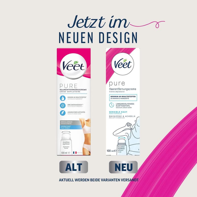 Veet Pure Haarentfernungscreme Bikinizone & Achseln, 100 ml 