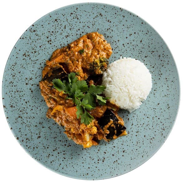 Vegetable-aubergine masala with jasmine rice by Mahavir Kanswal