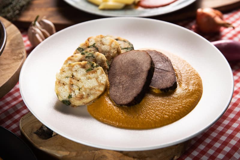 Beef with traditional creamy root vegetable sauce “Svíčková” and Karlovy Vary dumplings by Jan Bures