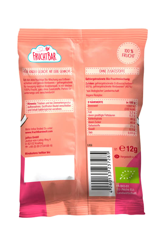 FruchtBar Bio-Knusper Früchte, Erdbeere, Himbeere